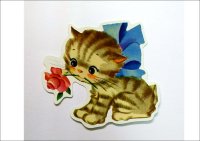 お花とネコちゃん♪　レトロアニマル＊オリジナル・ダイカットステッカー　