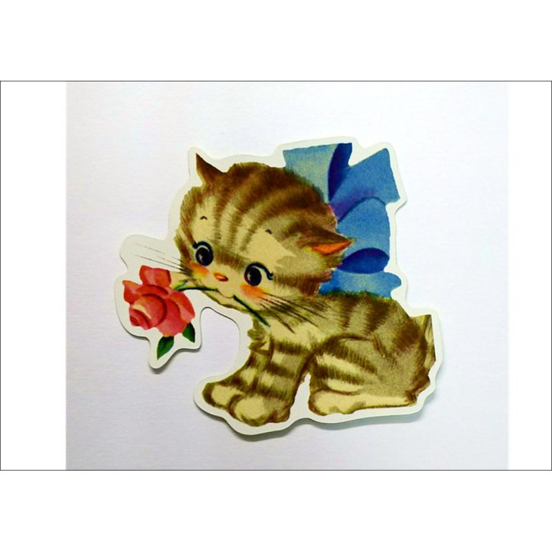 画像1: お花とネコちゃん♪　レトロアニマル＊オリジナル・ダイカットステッカー　