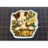 犬の花かご♪　レトロアニマル＊オリジナル・ダイカットステッカー　