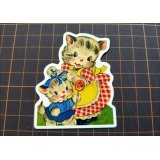 ねこの親子♪　レトロアニマル＊オリジナル・ダイカットステッカー　