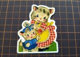 ねこの親子♪　レトロアニマル＊オリジナル・ダイカットステッカー　