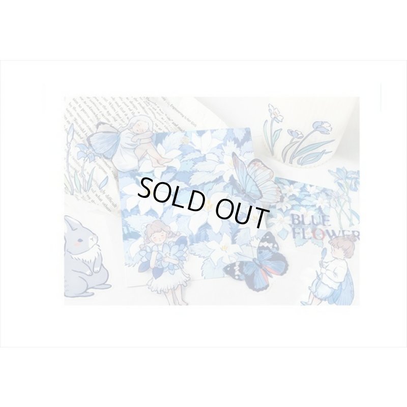 画像6: ブルーフラワー＊藍色＊PETシール＊透明シール＊20枚＊海外製