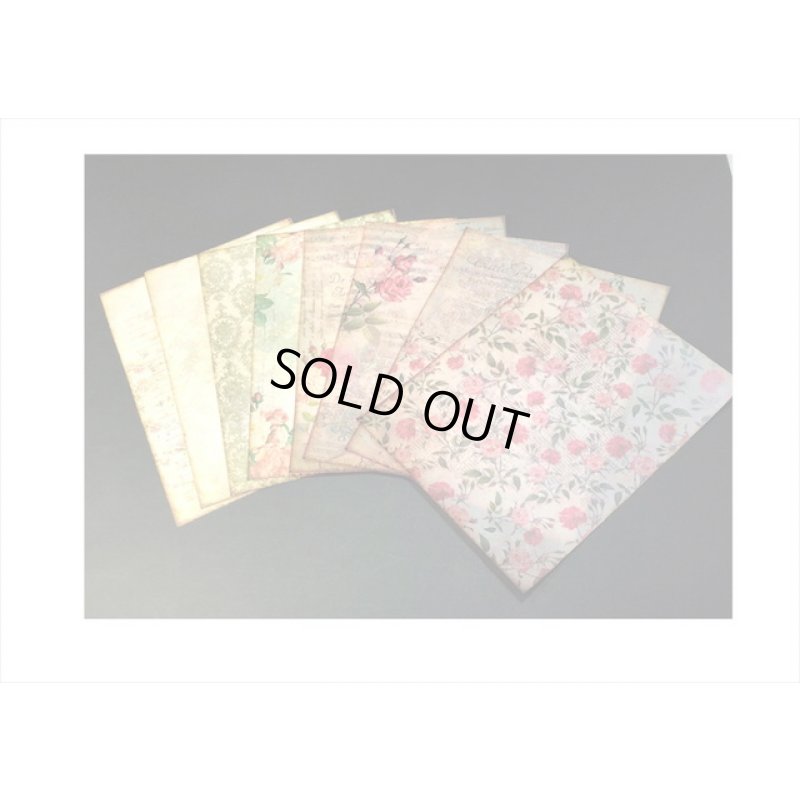 画像10: トレペ入りペーパーセット＊ダマスク柄とバラ＊柄違い8枚＊海外製