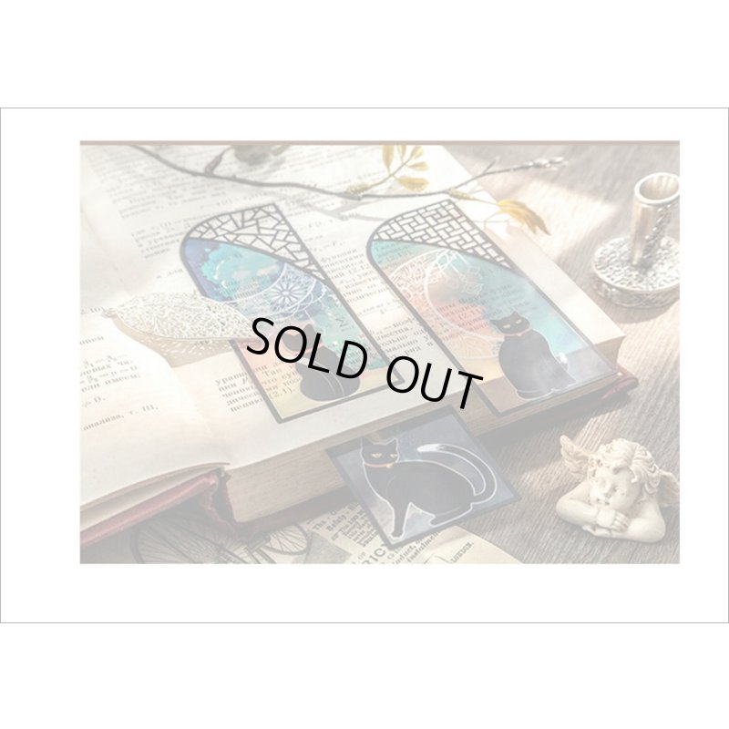 画像8: ネコ好きさんへ💓月夜🌙ステンドグラス風ブックマーク＊黒ねこ＊防水＊海外製