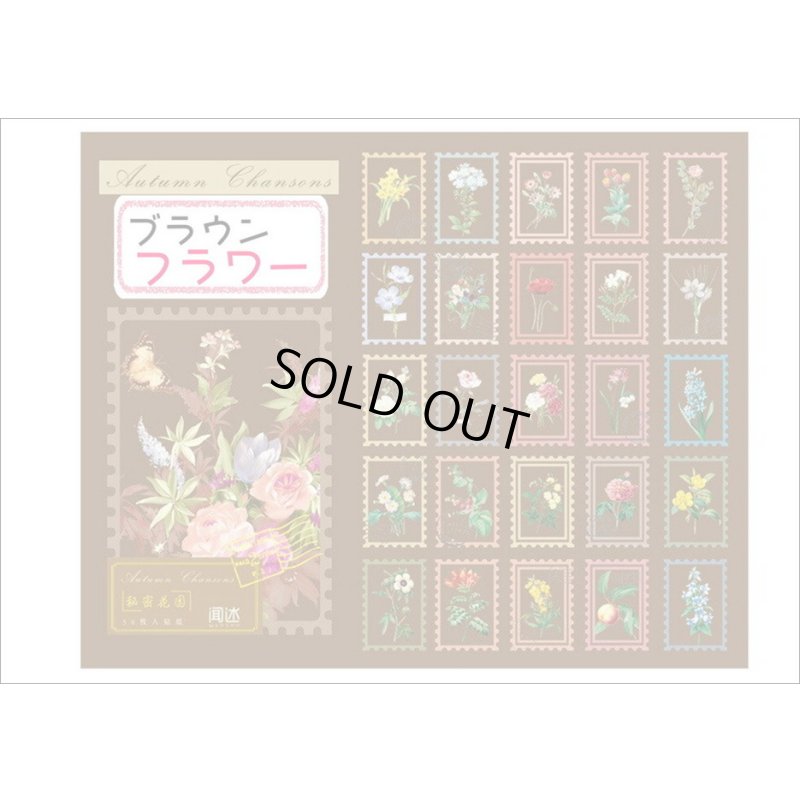 画像14: 切手型フレーム付＊ブラウン・秘密の花園＊PETシール＊50枚＊箱入り＊海外製