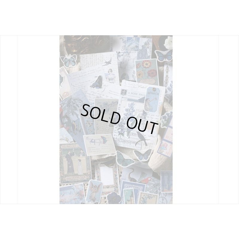 画像13: 花と鳥の素材紙＊200点セット＊ブルー＊和紙シール＊海外製