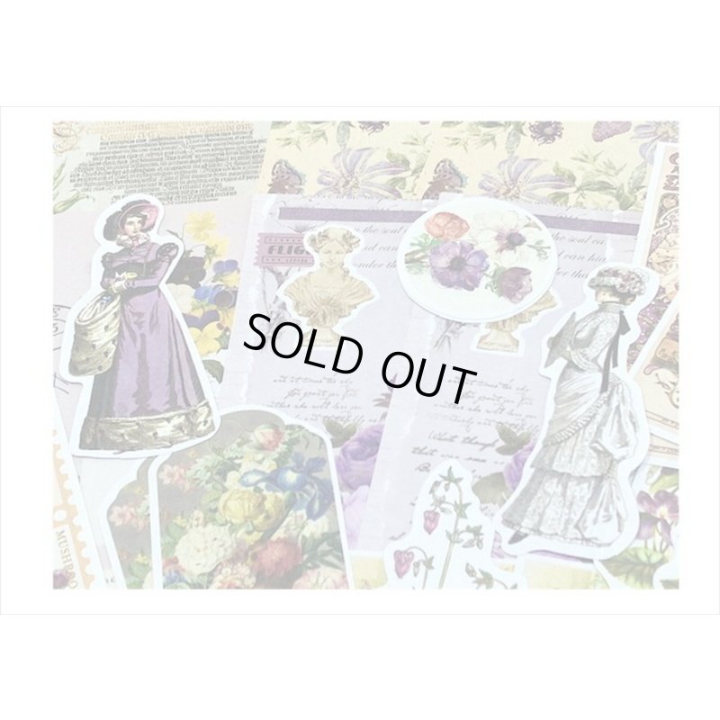 画像7: 花と鳥の素材紙＊200点セット＊パープル＊和紙シール＊海外製