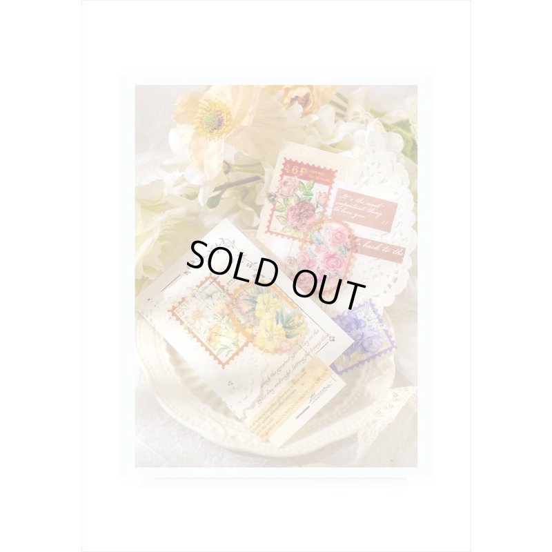 画像5: お花の切手シール＊レッド＊箔押し＊切手型＊PETシール＊30枚＊海外製