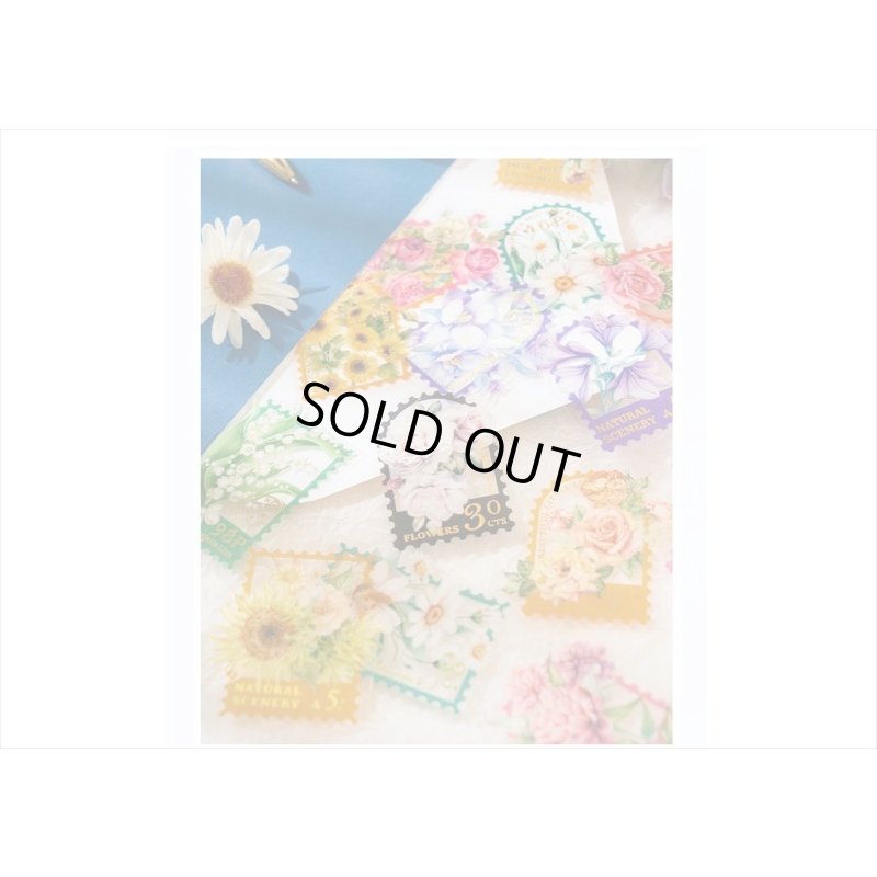 画像7: お花の切手シール＊レッド＊箔押し＊切手型＊PETシール＊30枚＊海外製