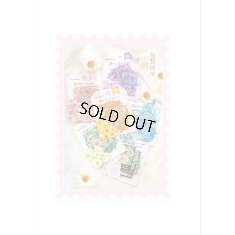 画像13: お花の切手シール＊レッド＊箔押し＊切手型＊PETシール＊30枚＊海外製