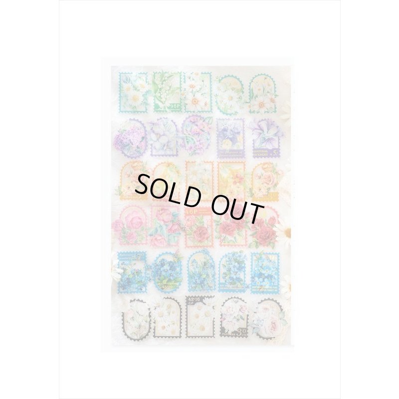 画像4: お花の切手シール＊レッド＊箔押し＊切手型＊PETシール＊30枚＊海外製