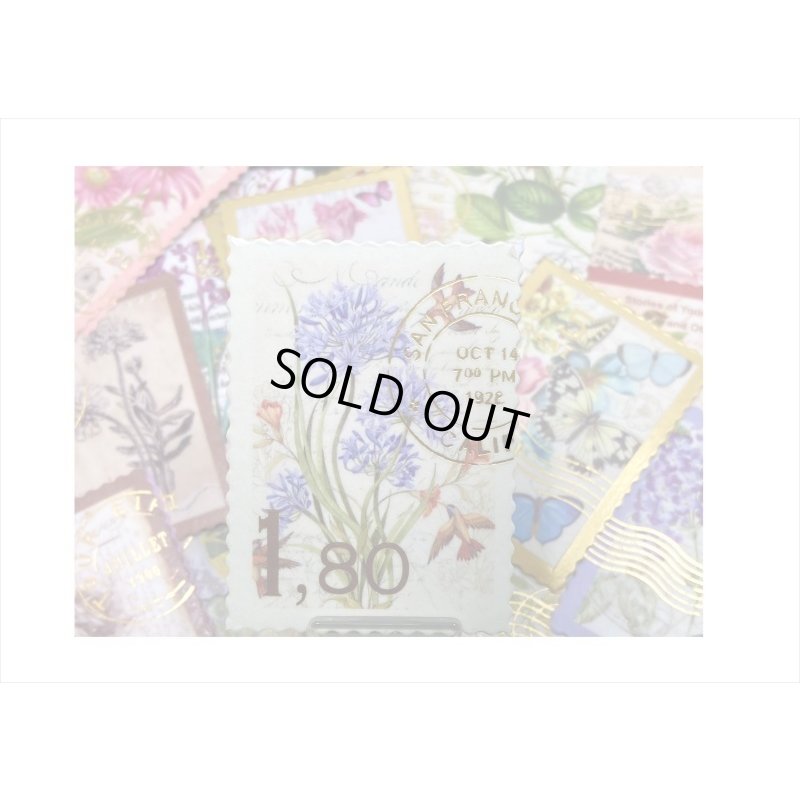 画像10: 箔押し切手型シール＊フラワー＊和紙シール＊40枚＊海外製