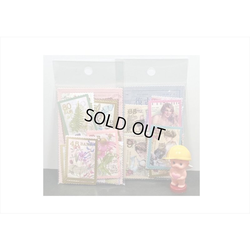 画像19: 箔押し切手型シール＊フラワー＊和紙シール＊40枚＊海外製