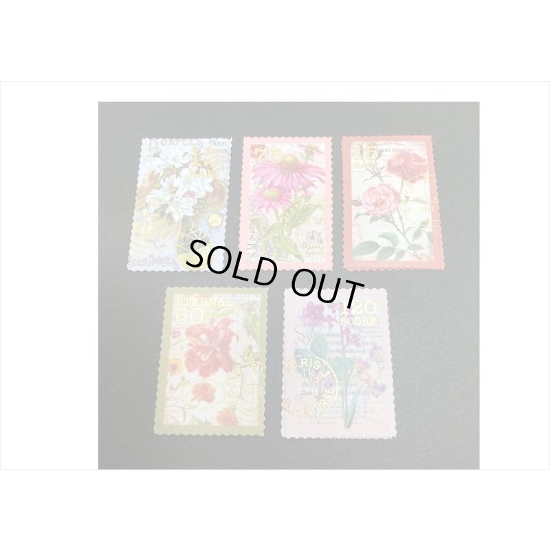 画像5: 箔押し切手型シール＊フラワー＊和紙シール＊40枚＊海外製