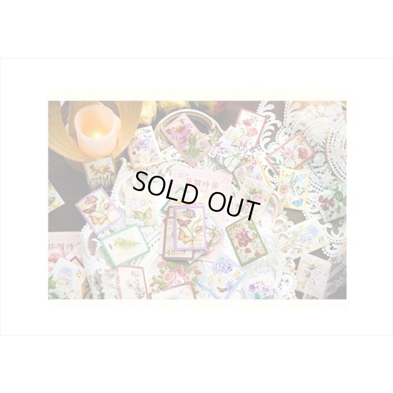 画像11: 箔押し切手型シール＊フラワー＊和紙シール＊40枚＊海外製