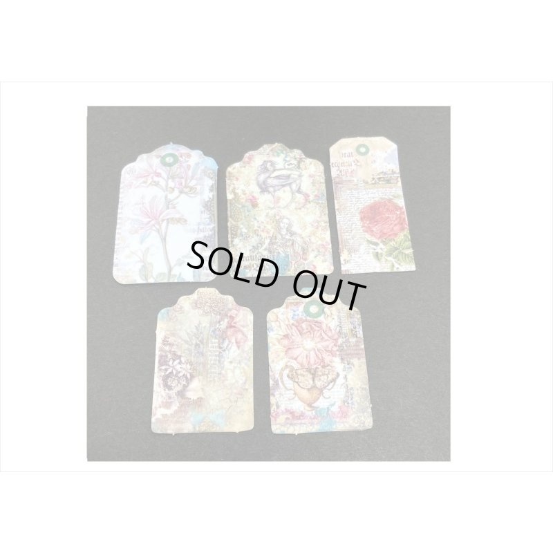 画像3: フラワー＊タグ型の台紙と和紙シール＊45枚＊海外製