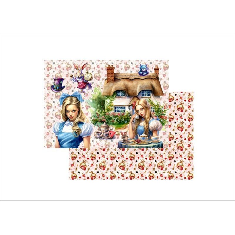 画像9: 両面印刷＊不思議の国のアリス＊フォトマット紙＊4枚＊コラージュペーパー＊オリジナル