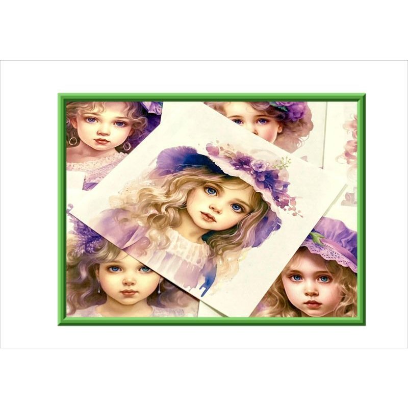 画像4: 正方形カットシール＊少女（パープル）＊大小24枚＊オリジナル