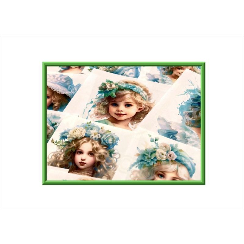 画像5: 正方形カットシール＊少女（ミント）＊大小24枚＊オリジナル