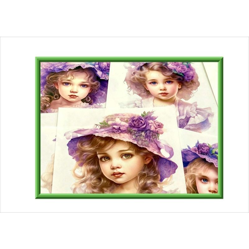 画像5: 正方形カットシール＊少女（パープル）＊大小24枚＊オリジナル