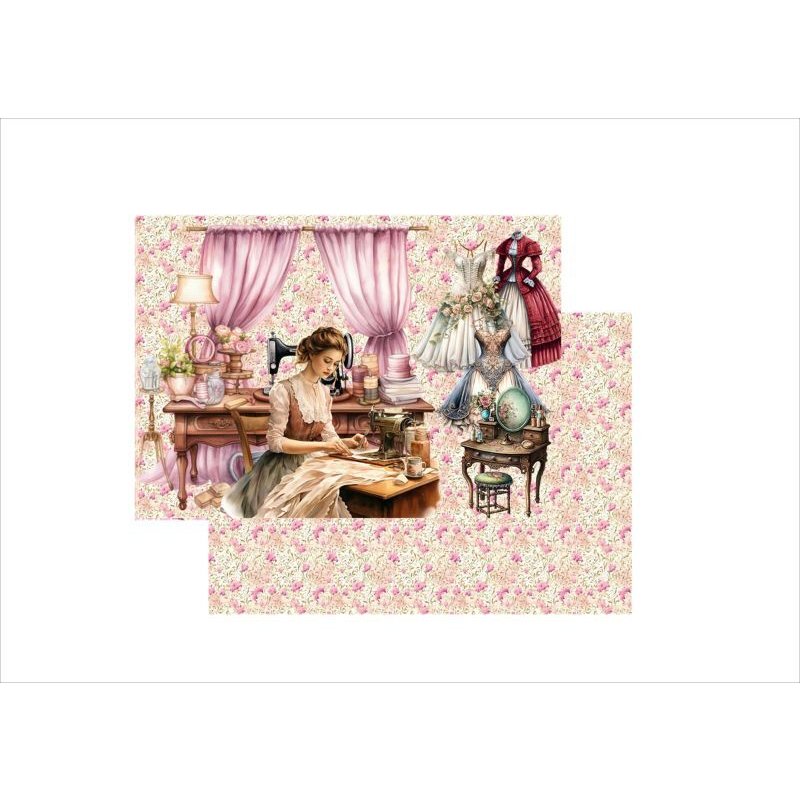 画像4: 両面印刷＊A5サイズ＊ミシンと女性＊フォトマット紙＊8枚＊コラージュペーパー＊オリジナル