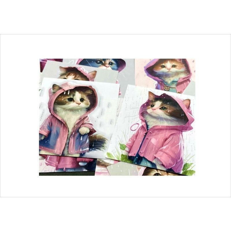 画像4: レインコートを着たネコ＊光沢シール＊20枚＊オリジナル