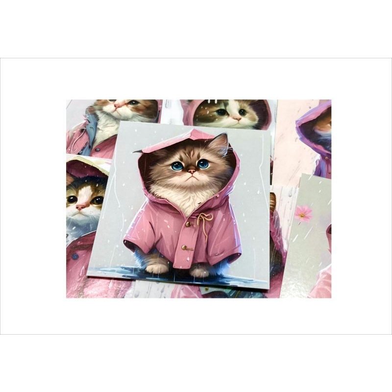 画像3: レインコートを着たネコ＊光沢シール＊20枚＊オリジナル