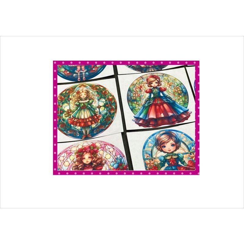 画像6: ステンドグラスとお人形＊正方形カットシール＊24枚＊オリジナル