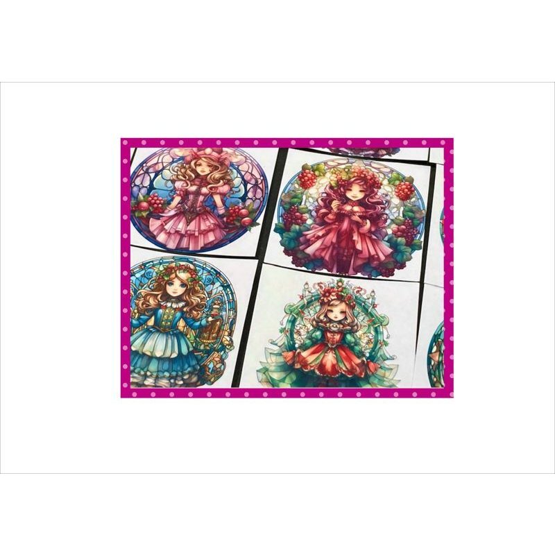 画像7: ステンドグラスとお人形＊正方形カットシール＊24枚＊オリジナル