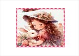 大きなステッカー＊うさぎさんと女の子＊バレンタイン＊正方形カットシール＊6枚＊オリジナル