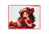 大きなステッカー＊苺いっぱい女の子＊バレンタイン＊正方形カットシール＊6枚＊オリジナル