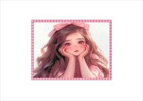 大きなステッカー＊頬杖をつく女の子＊正方形カットシール＊6枚＊オリジナル