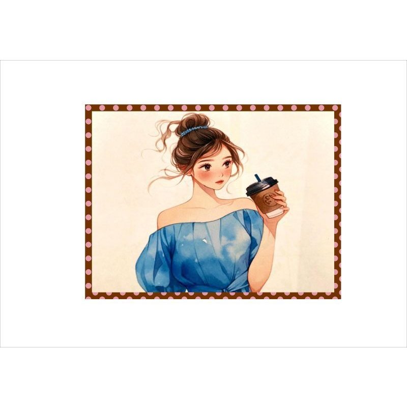画像5: 大きなステッカー＊コーヒーを持った女の子＊正方形カットシール＊6枚＊オリジナル