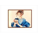 大きなステッカー＊コーヒーを持った女の子＊正方形カットシール＊6枚＊オリジナル