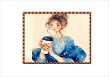 大きなステッカー＊コーヒーを持った女の子＊正方形カットシール＊6枚＊オリジナル