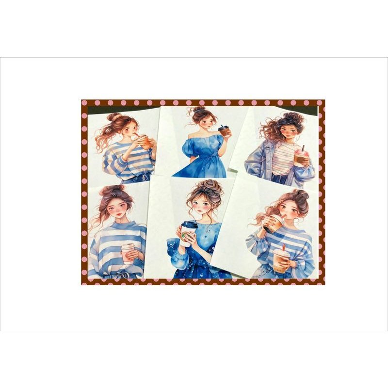 画像3: 大きなステッカー＊コーヒーを持った女の子＊正方形カットシール＊6枚＊オリジナル