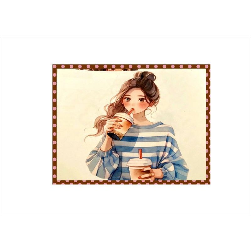 画像4: 大きなステッカー＊コーヒーを持った女の子＊正方形カットシール＊6枚＊オリジナル