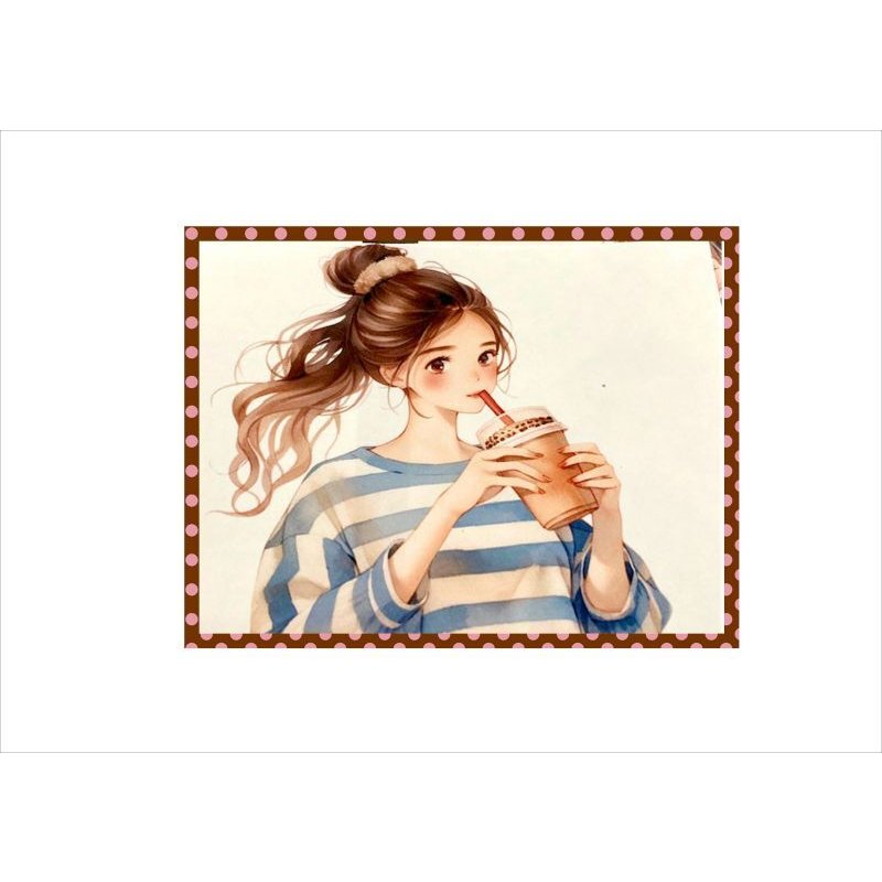 画像6: 大きなステッカー＊コーヒーを持った女の子＊正方形カットシール＊6枚＊オリジナル