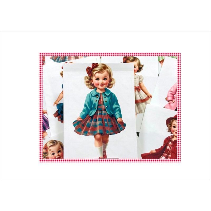 画像4: レトロな女の子💓カットシール＊柄違い24枚＊オリジナル