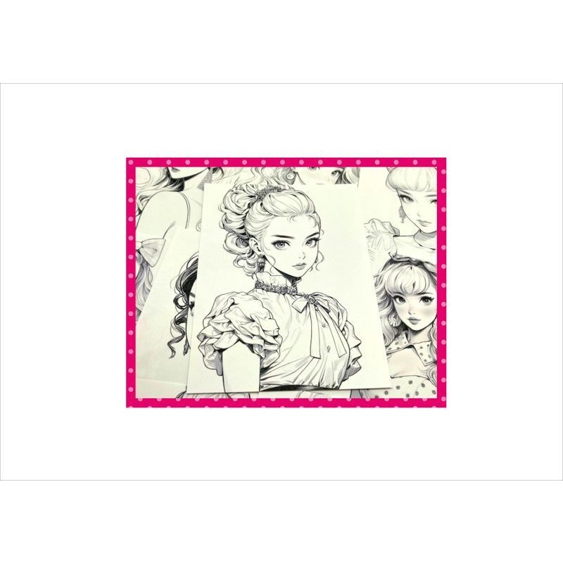 画像5: わくわく♪大人のぬり絵＊レトロな女の子＊20柄＊ペーパー＊オリジナル