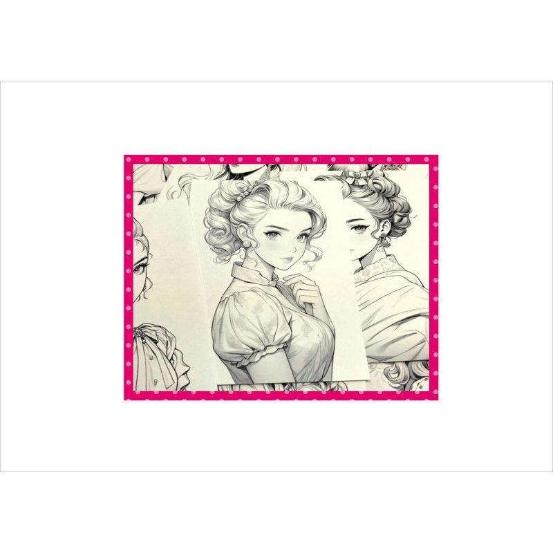 画像3: わくわく♪大人のぬり絵＊レトロな女の子＊20柄＊ペーパー＊オリジナル