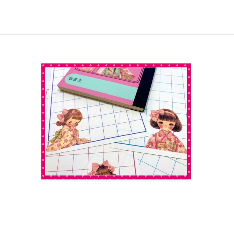 画像5: レトロなミニノートブック＊ピンク＊着物の女の子＊メモ帳＊40枚＊オリジナル