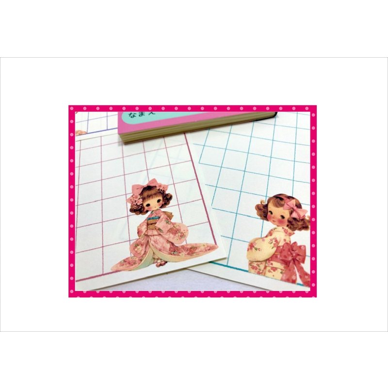 画像6: レトロなミニノートブック＊ピンク＊着物の女の子＊メモ帳＊40枚＊オリジナル