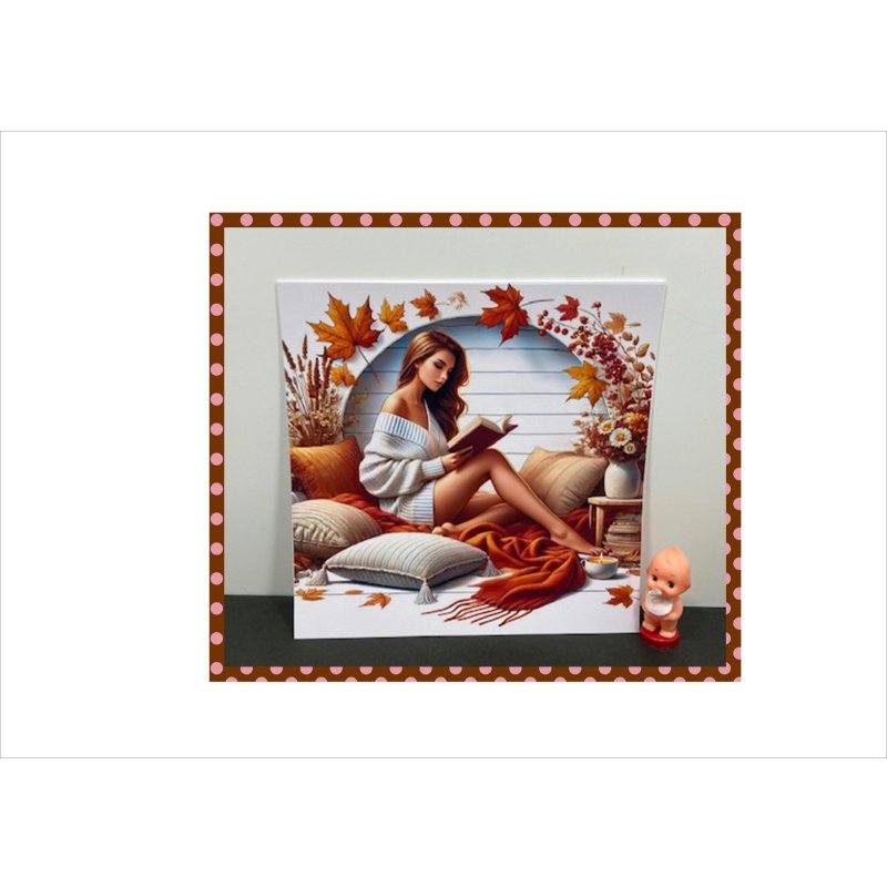 画像4: 本を読む美しい女性＊秋＊インテリアにも＊大きな正方形＊コラージュペーパー＊柄違い6枚＊オリジナル