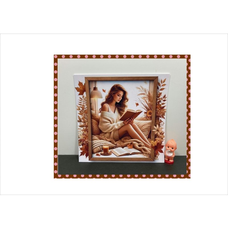 画像3: 本を読む美しい女性＊秋＊インテリアにも＊大きな正方形＊コラージュペーパー＊柄違い6枚＊オリジナル