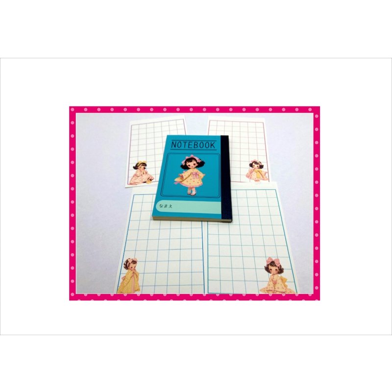 画像3: レトロなミニノートブック＊ブルー＊着物の女の子＊メモ帳＊40枚＊オリジナル