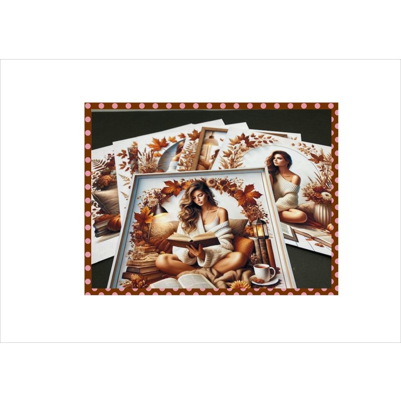画像7: 本を読む美しい女性＊秋＊インテリアにも＊大きな正方形＊コラージュペーパー＊柄違い6枚＊オリジナル