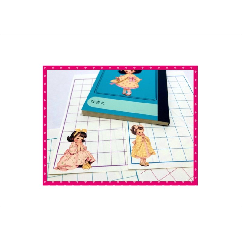 画像5: レトロなミニノートブック＊ブルー＊着物の女の子＊メモ帳＊40枚＊オリジナル