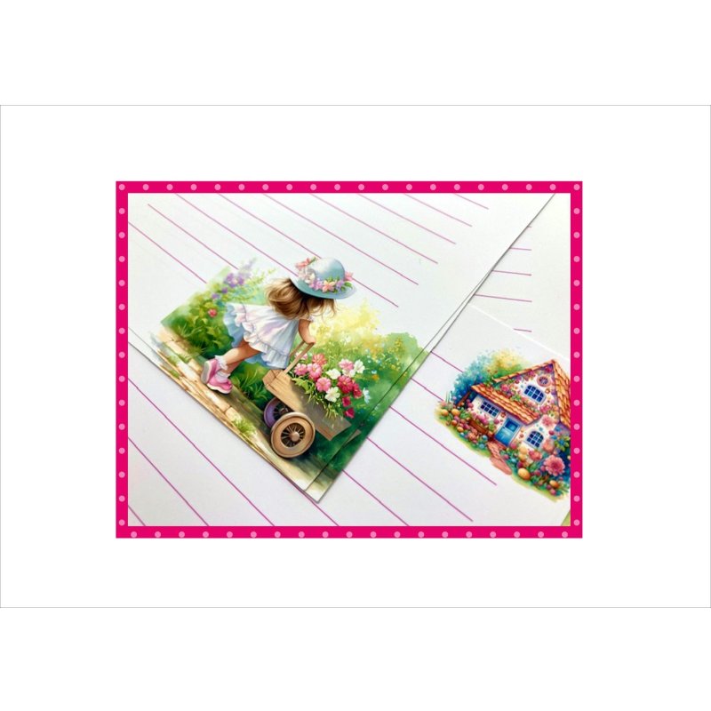 画像8: お花畑の女の子＊レターセット＊手作り封筒＊オリジナル