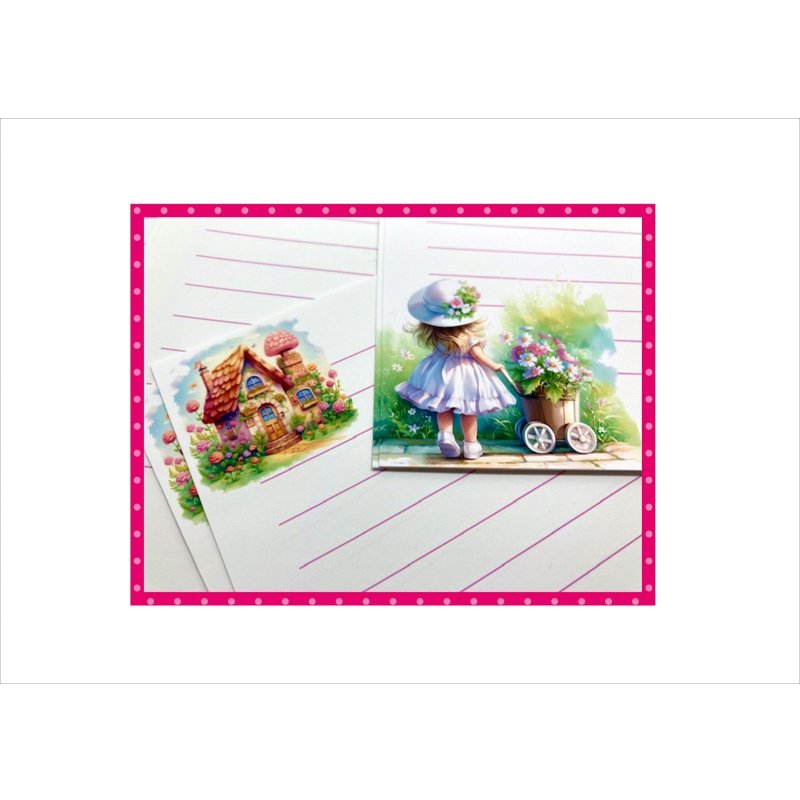 画像7: お花畑の女の子＊レターセット＊手作り封筒＊オリジナル